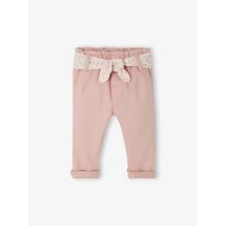 Pantalon paperbag bébé avec ceinture rose pâle