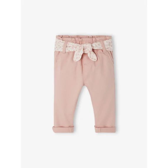 Pantalon paperbag bébé avec ceinture rose pâle