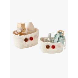 Lot de 2 paniers en corde à pompons beige