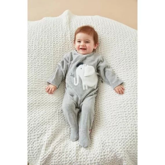 Pyjama 1 pièce imprimé éléphant en velours gris