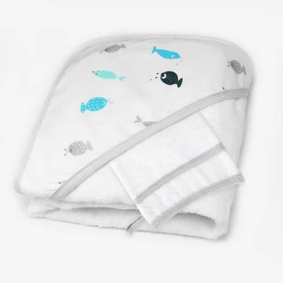 Set de bain – TROIS KILOS SEPT – Cape de bain en coton pour bébé – Blanc blanc