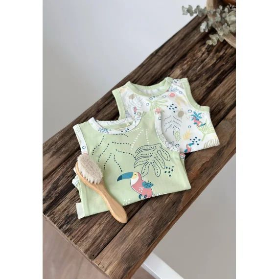 Lot De 2 Bodies Bébé Sans Manches Moka Vert
