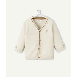 Cardigan bébé garçon en coton beige avec détails camel –  – Soldes