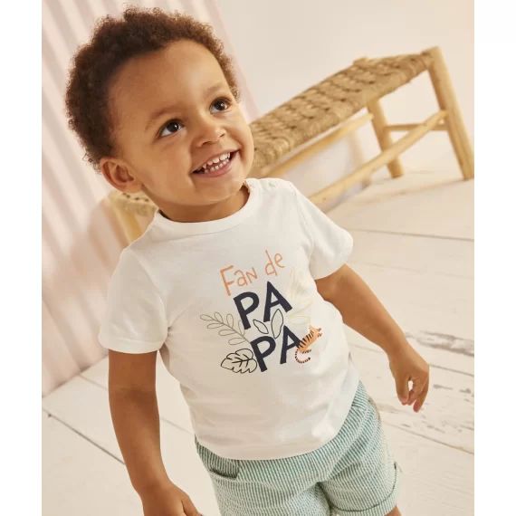 T-shirt blanc bébé garçon en fibres recyclées imprimé magique papa –  – Soldes