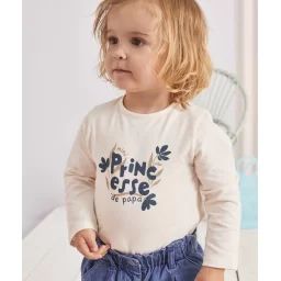 T-shirt bébé fille en coton bio écru avec message bleu –  – Soldes