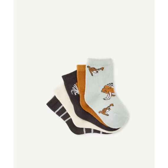 Lot de 5 chaussettes bébé garçon avec motifs animaux unis et rayures