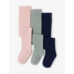 Lot de 3 collants bébé maille BASICS rose poudré
