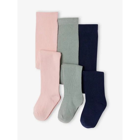 Lot de 3 collants bébé maille BASICS rose poudré