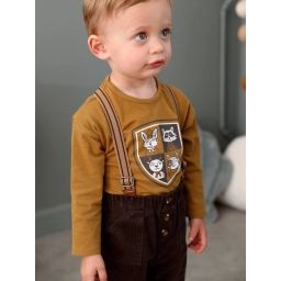 T-shirt blason bébé manches longues beige gold