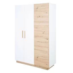 Armoire Bébé 3 Portes Battantes Lion – ROBA – Blanc / Chêne Artisan – Penderie et 6 Étagères blanc
