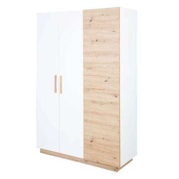 Armoire Bébé 3 Portes Battantes Lion – ROBA – Blanc / Chêne Artisan – Penderie et 6 Étagères blanc