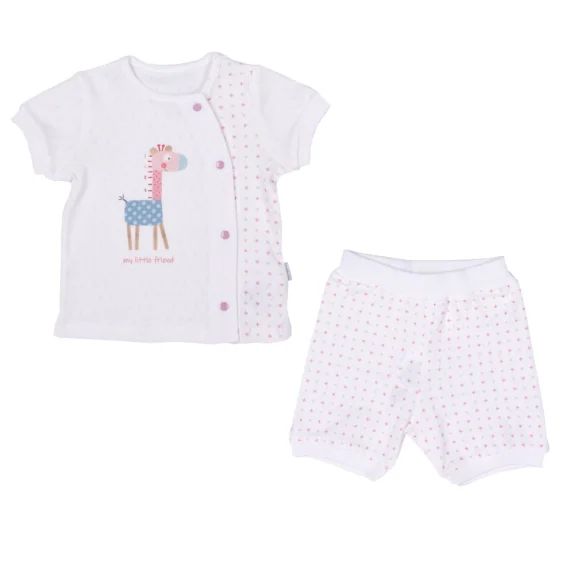 Ensemble T-shirt Et Short Bébé En Coton Bio Girafe Rose