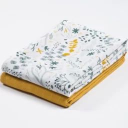 Lot de 2 maxi langes en coton bio Yukari/Miel (120 x 120 cm)