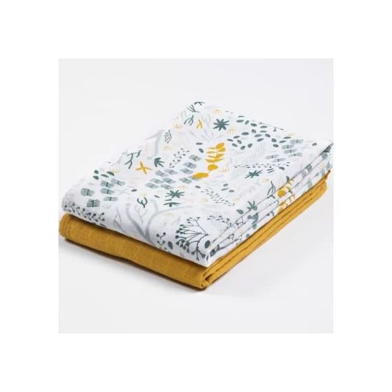 Lot de 2 maxi langes en coton bio Yukari/Miel (120 x 120 cm)