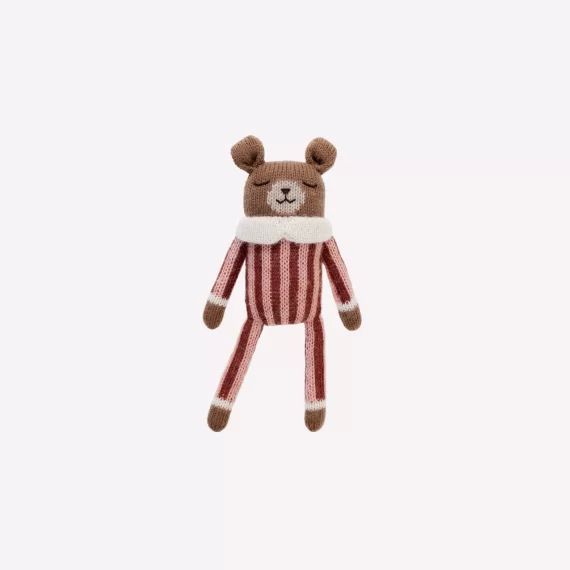 Doudou ourson combinaison à rayures sienne