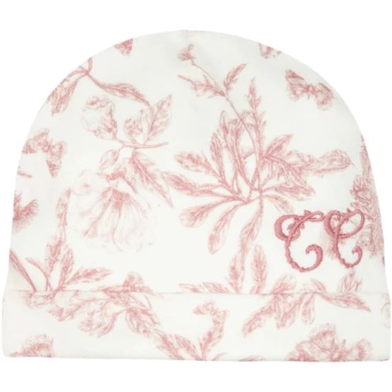 Bonnet de naissance en velours blanc Toile de Jouy