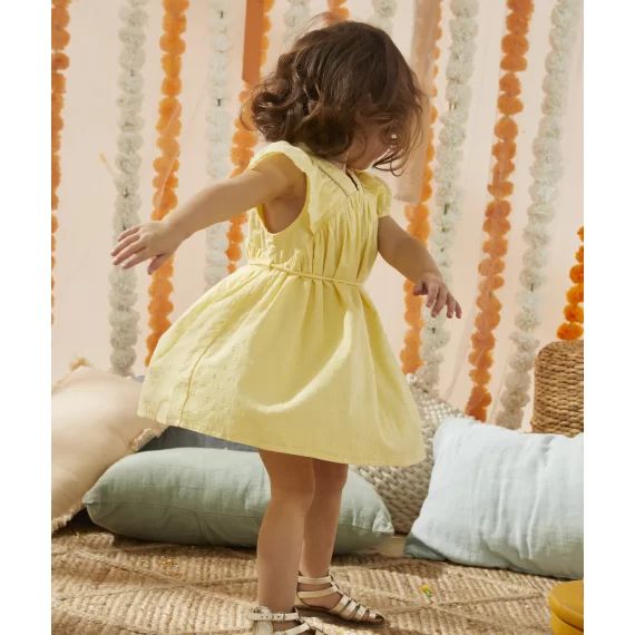 Robe fluide bébé fille jaune effet plumetis –  – Soldes