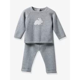 Ensemble en tricot bébé laine gris chiné
