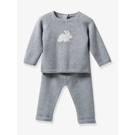 Ensemble en tricot bébé laine gris chiné
