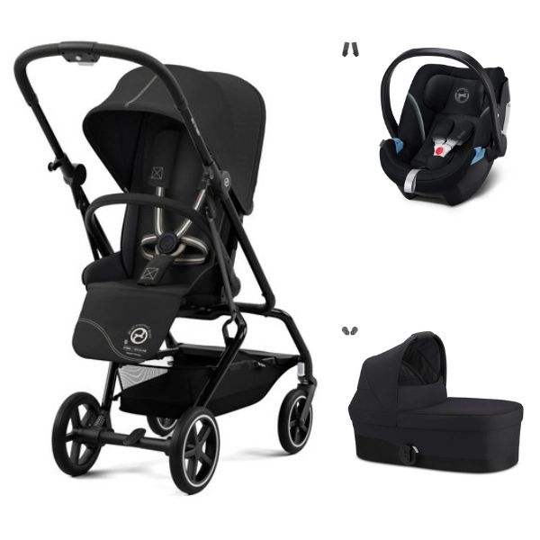 Poussette Cybex Eezy S Twist PLUS 2 – Châssis Black + Nacelle S – Moon Black + Coque Auto Aton 5 – Deep Black