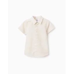 Chemise À Manches Courtes Unie En Coton Beige Clair