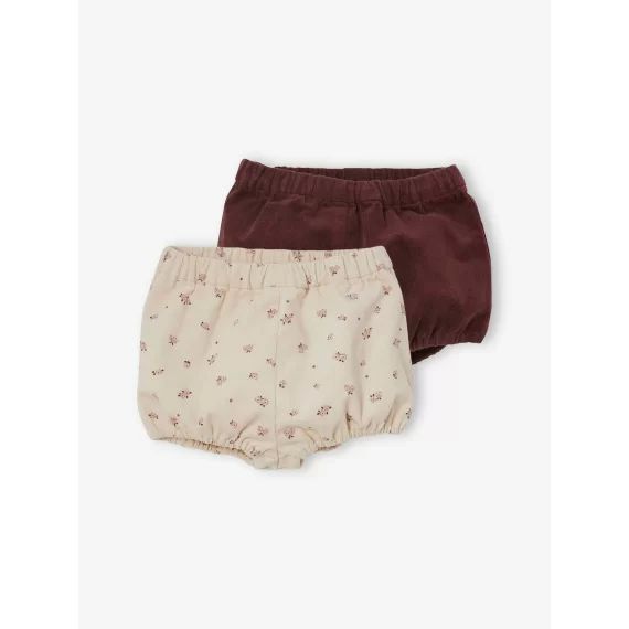 Lot de 2 bloomers bébé fille en velours bordeaux/beige aop