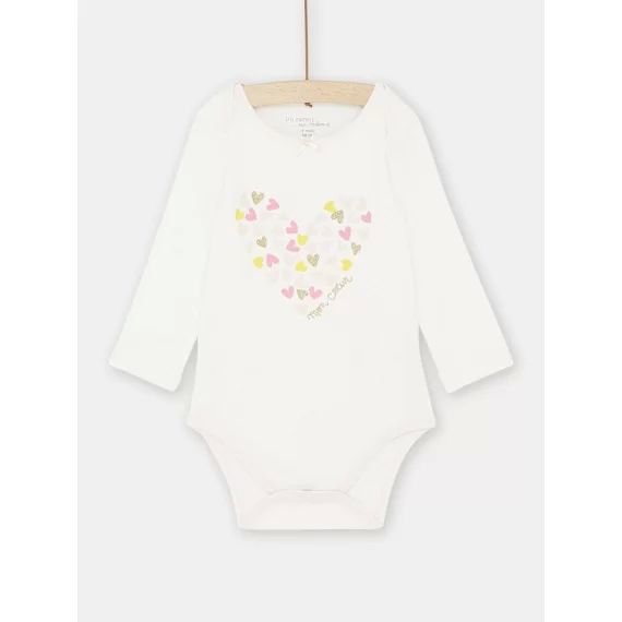 Body Écru Et Rose Pâle À Motifs Cœurs Bébé Fille