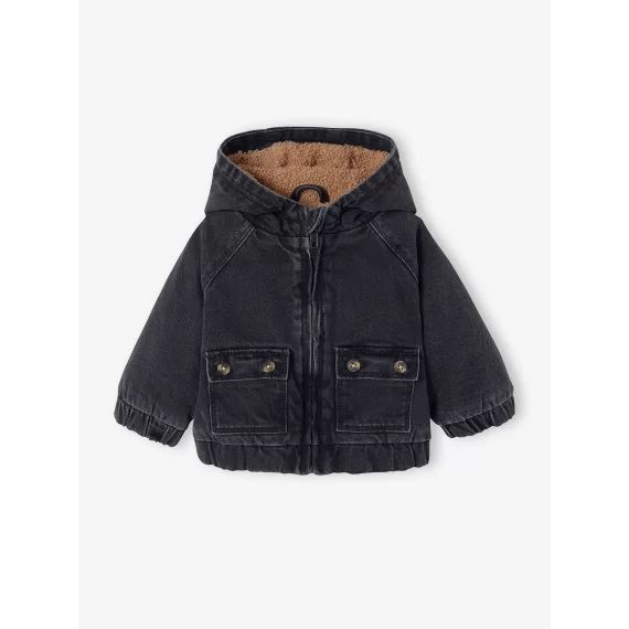Veste à capuche denim doublée sherpa bébé. denim gris