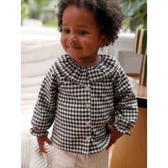 Blouse vichy à collerette bébé fille carreaux noir