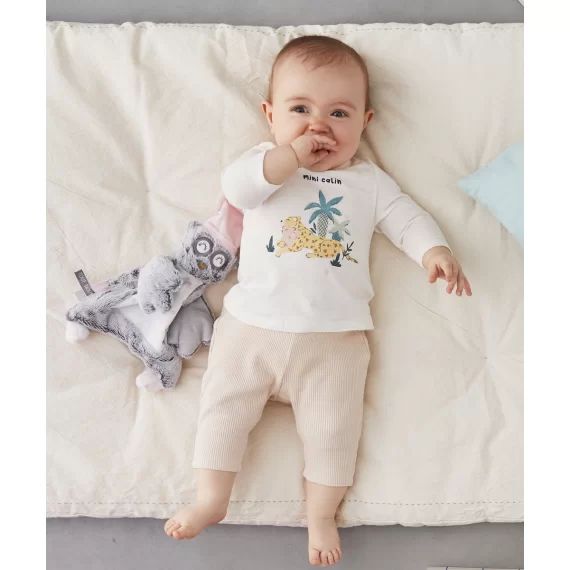Legging bébé en coton bio rose poudré matière gaufrée –  – Soldes