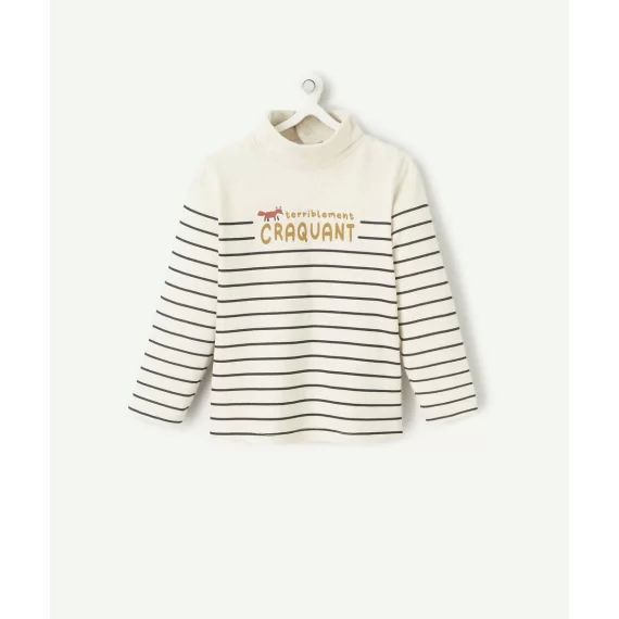 Sous-pull bébé garçon en coton bio gris chiné à rayures