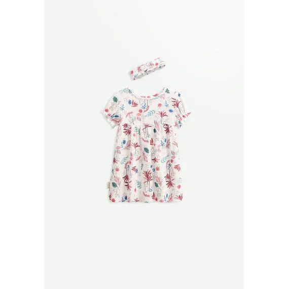 Robe Bébé + Headband En Gaze De Coton Aloha Savana Ecru