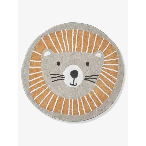 Tapis rond lavable Lion gris / orange