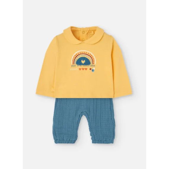 Ensemble T-shirt Avec Col Chemise Et Pantalon Jaune