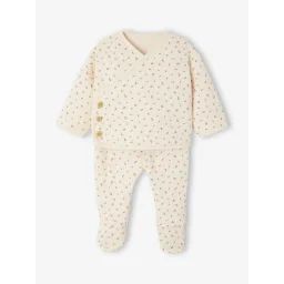Ensemble matelassé gilet + pantalon à pieds entièrement imprimé rose