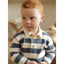 T-shirt polo bébé rayé manches longues bleu grisé