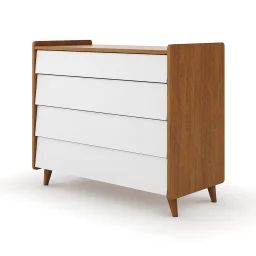 Commode 4 Tiroirs Bois Massif Peter Noisette Et Blanc