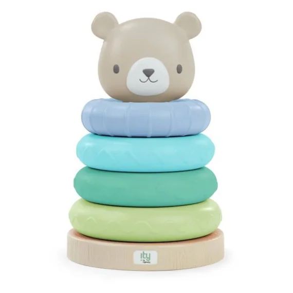 ITY de INGENUITY Cutie Stacks Nate, 4 anneaux de dentition à empiler sans BPA, support en faux bois, ours, vert, dès 6 mois vert