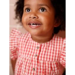Blouse en seersucker vichy bébé manches courtes à volant carreaux rouge