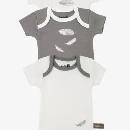 Body Manches Courtes En Coton Bio À Motifs Plumes (lot De 3) Gris Foncé