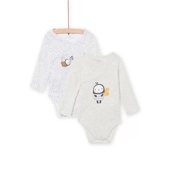 Lot De 2 Bodys À Motif Abeille Naissance Garçon – Gris