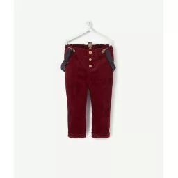 Le pantalon bordeaux en velours côtelé avec bretelles –  – Soldes