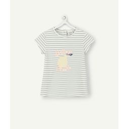 T-shirt bébé fille en coton biologique rayé vert et blanc –  – Soldes