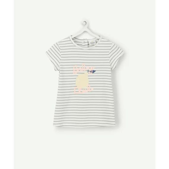 T-shirt bébé fille en coton biologique rayé vert et blanc –  – Soldes