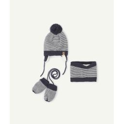 Le set rayé avec bonnet moufles et snood en fibres recyclées –  – Soldes
