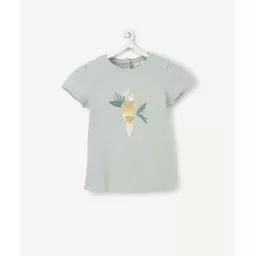 T-shirt bébé fille en coton biologique vert avec oiseau à sequins –  – Soldes