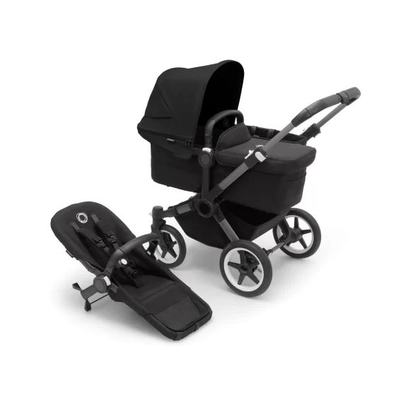 PP Donkey 5 Mono bassinet and seat stroller graphite base, midnight black fabrics, midnight black sun canopy