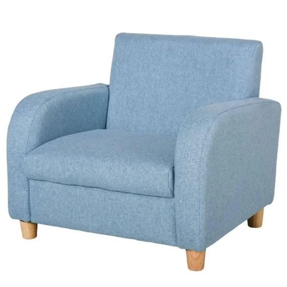 Fauteuil Enfant Design Scandinave – Homcom – Grand Confort – Assise Profonde – Accoudoirs Rembourrés – Lin Bleu Bleu