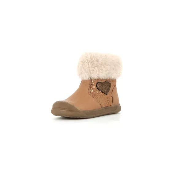Boots Cuir Lisse Camel Avec Col Fourré Bopy® – Marron