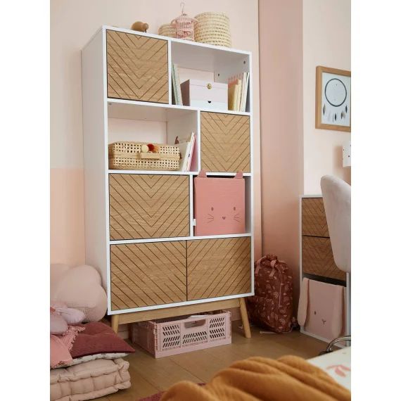 Bibliothèque LIGNE CHEVRONS blanc/bois